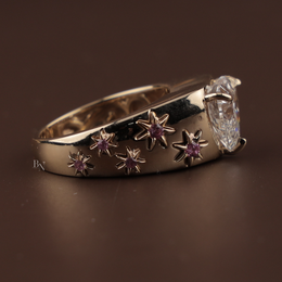 3ct Heart Cut Lab Grown Diamond Engagement Ring | Celestial Star Setting Pink Sapphire Accents 14K Yellow Gold