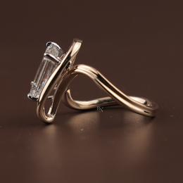 4ct Emerald Cut Lab Grown Diamond Engagement Ring | East West Tension Swirl Bypass Solitaire 14K Rose Gold