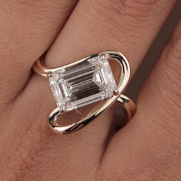4ct Emerald Cut Lab Grown Diamond Engagement Ring | East West Tension Swirl Bypass Solitaire 14K Rose Gold