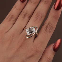 4ct Emerald Cut Lab Grown Diamond Engagement Ring | East West Tension Swirl Bypass Solitaire 14K Rose Gold