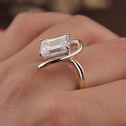 4ct Emerald Cut Lab Grown Diamond Engagement Ring | East West Tension Swirl Bypass Solitaire 14K Rose Gold