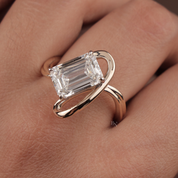 4ct Emerald Cut Lab Grown Diamond Engagement Ring | East West Tension Swirl Bypass Solitaire 14K Rose Gold