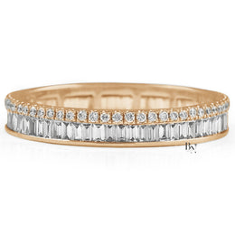 Baguette and Round Lab Diamond Eternity Band, 1ctw Two Row Wedding Ring, 14k Gold Stacking Band