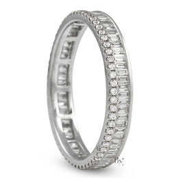 Baguette and Round Lab Diamond Eternity Band, 1ctw Two Row Wedding Ring, 14k Gold Stacking Band