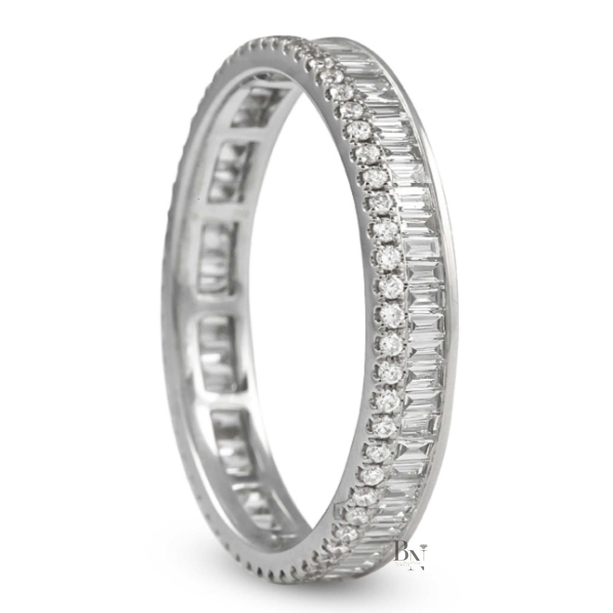 Baguette and Round Lab Diamond Eternity Band, 1ctw Two Row Wedding Ring, 14k Gold Stacking Band