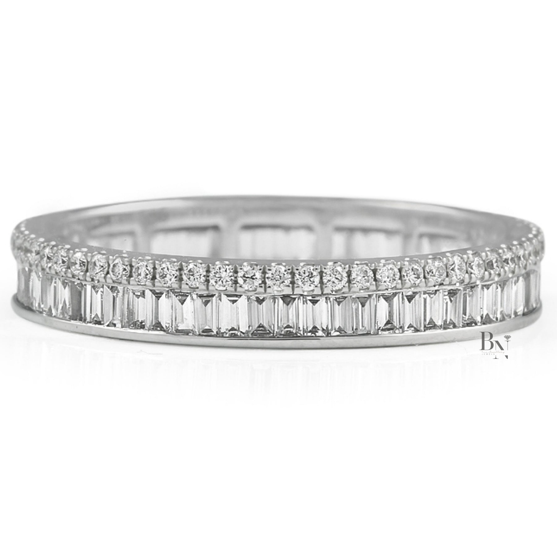 Baguette and Round Lab Diamond Eternity Band, 1ctw Two Row Wedding Ring, 14k Gold Stacking Band