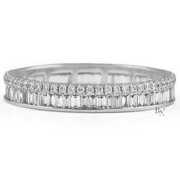 Baguette and Round Lab Diamond Eternity Band, 1ctw Two Row Wedding Ring, 14k Gold Stacking Band