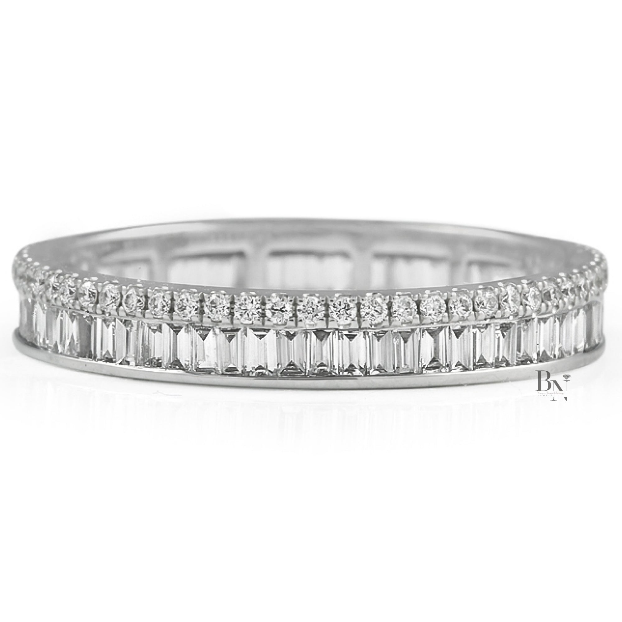 Baguette and Round Lab Diamond Eternity Band, 1ctw Two Row Wedding Ring, 14k Gold Stacking Band