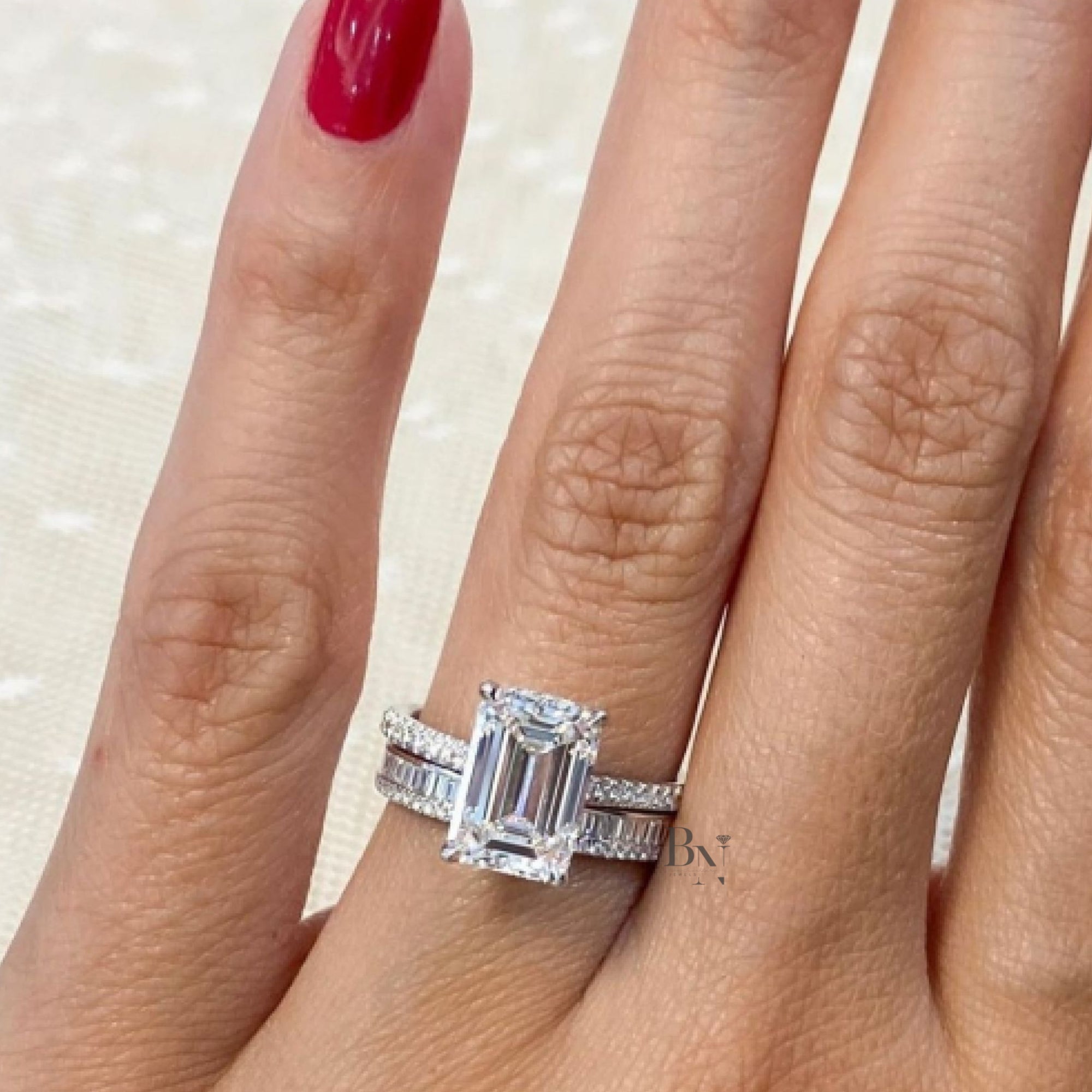 Baguette and Round Lab Diamond Eternity Band, 1ctw Two Row Wedding Ring, 14k Gold Stacking Band