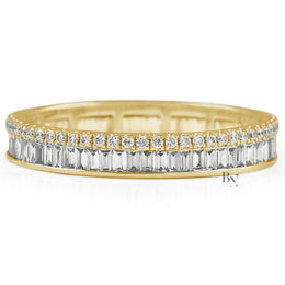 Baguette and Round Lab Diamond Eternity Band, 1ctw Two Row Wedding Ring, 14k Gold Stacking Band