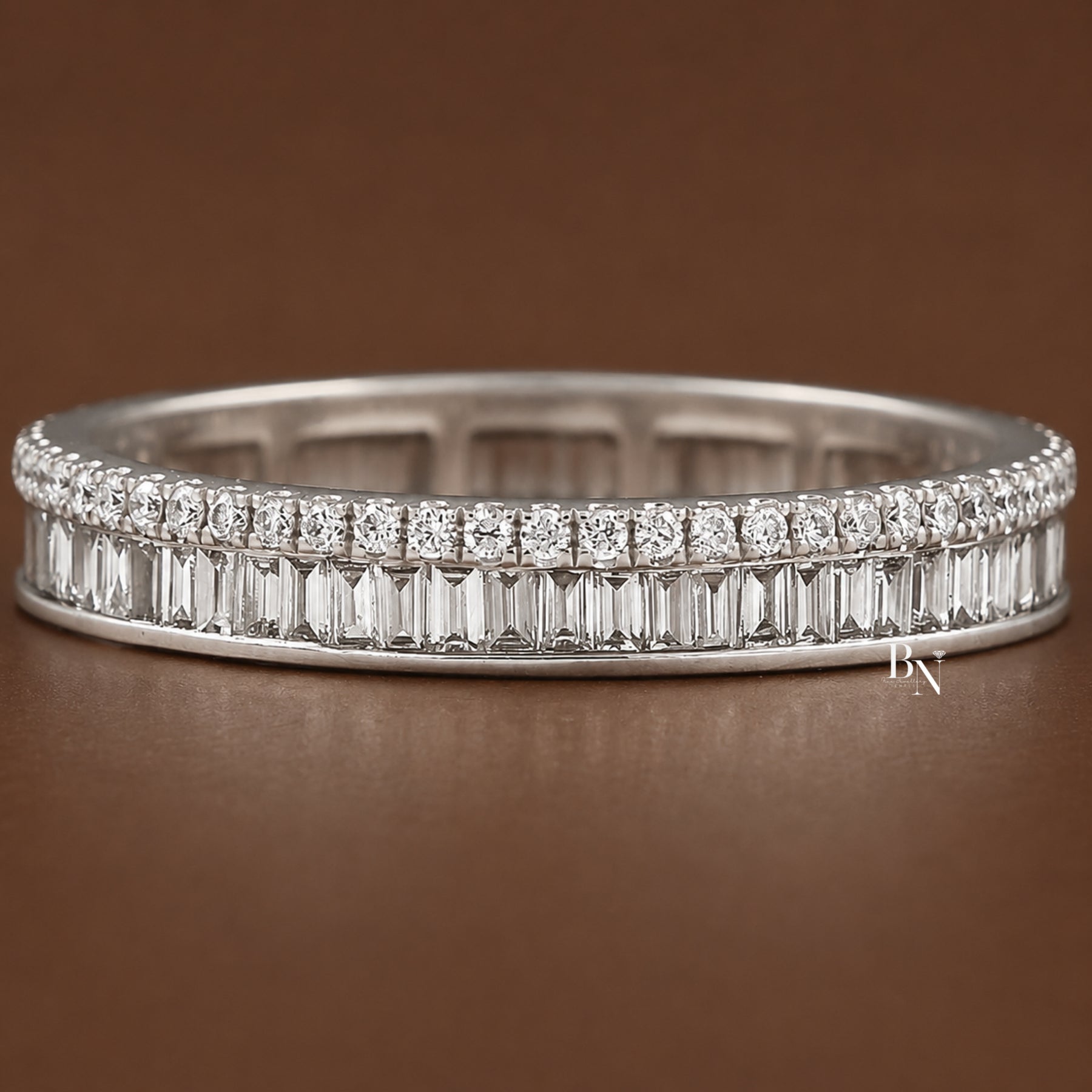 Baguette and Round Lab Diamond Eternity Band, 1ctw Two Row Wedding Ring, 14k Gold Stacking Band