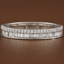 Baguette and Round Lab Diamond Eternity Band, 1ctw Two Row Wedding Ring, 14k Gold Stacking Band