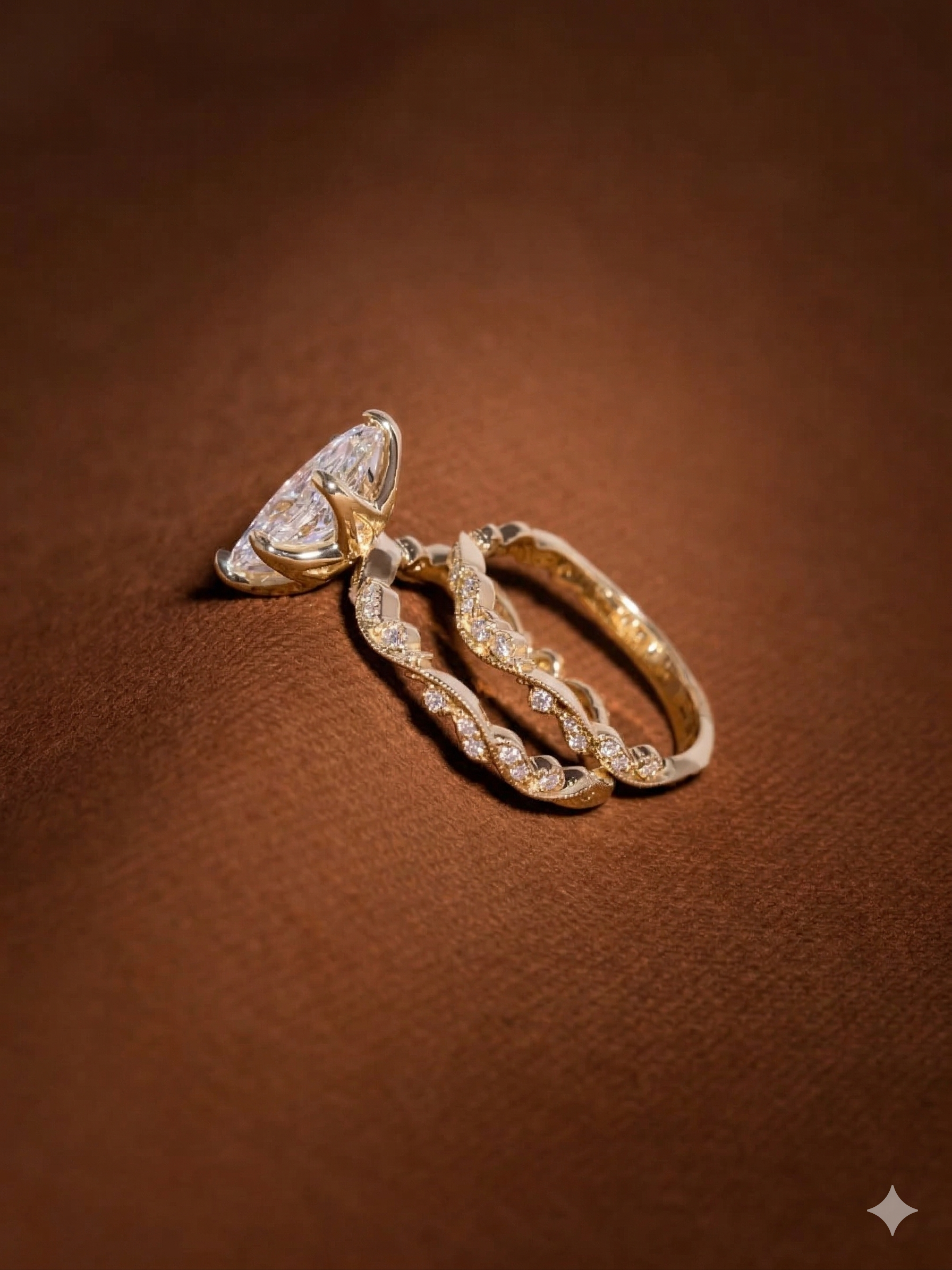 3ct Marquise Lab Grown Diamond Engagement Ring | Vintage Vine Wedding Band Solitaire 14K Yellow Gold