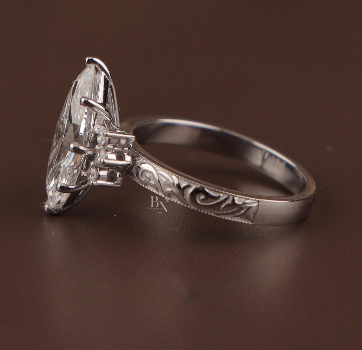 Arrianna’s Custom 5 CT Marquise Moissanite Engagement Ring | 14K White Gold | Hidden Halo Pave Setting | Personalized Order