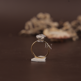 3ct Old Mine Moval Lab Grown Diamond Engagement Ring | Two Tone Hidden Halo Claw Prong 14K Gold