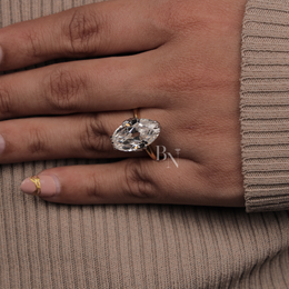 3ct Old Mine Moval Lab Grown Diamond Engagement Ring | Two Tone Hidden Halo Claw Prong 14K Gold
