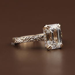 3ct Emerald Cut Lab Grown Diamond Engagement Ring | Vintage Engraved Art Deco Solitaire 14K Gold