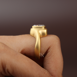 3ct Cushion Cut Lab Grown Diamond Engagement Ring | Matte Bezel Sculptural Chunky Solitaire 14K Yellow Gold