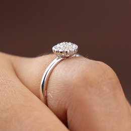 0.20ctw Round Brilliant Cut Lab Grown Diamond Ring | White Gold Composite Cluster Solitaire | Delicate Pave Band