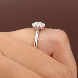 0.20ctw Round Brilliant Cut Lab Grown Diamond Ring | White Gold Composite Cluster Solitaire | Delicate Pave Band