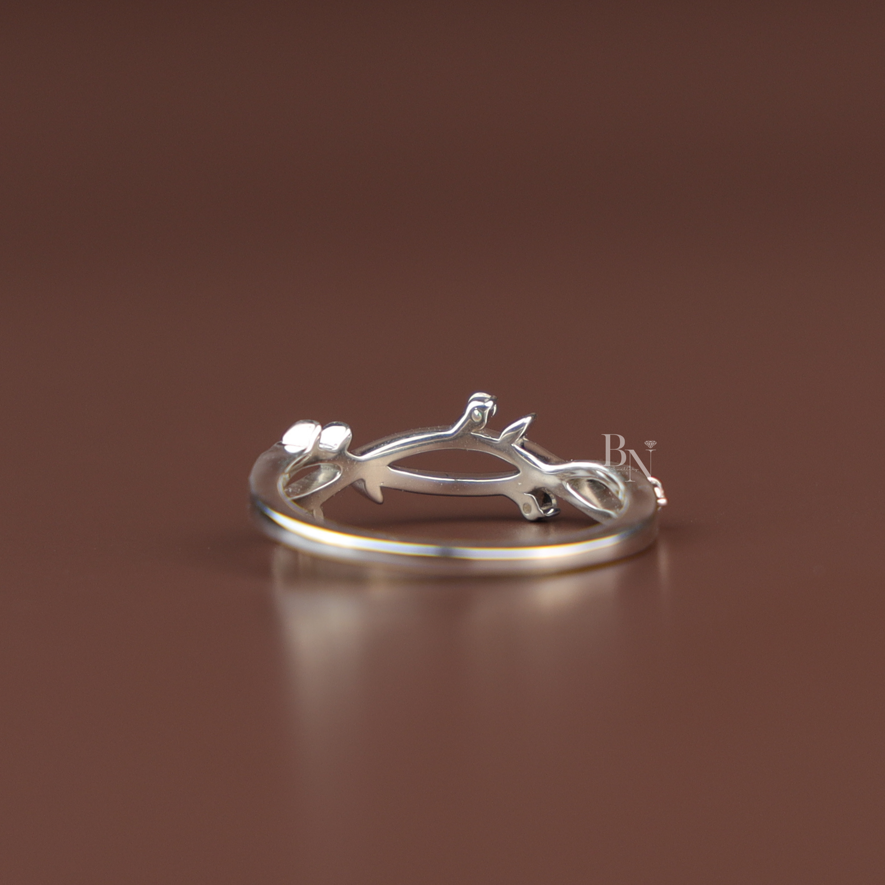 Nature Inspired Vine Engagement Ring | White Gold Twig Bridal Band | Round Brilliant Cut Lab Grown Diamond Leaf Promise Ring |
