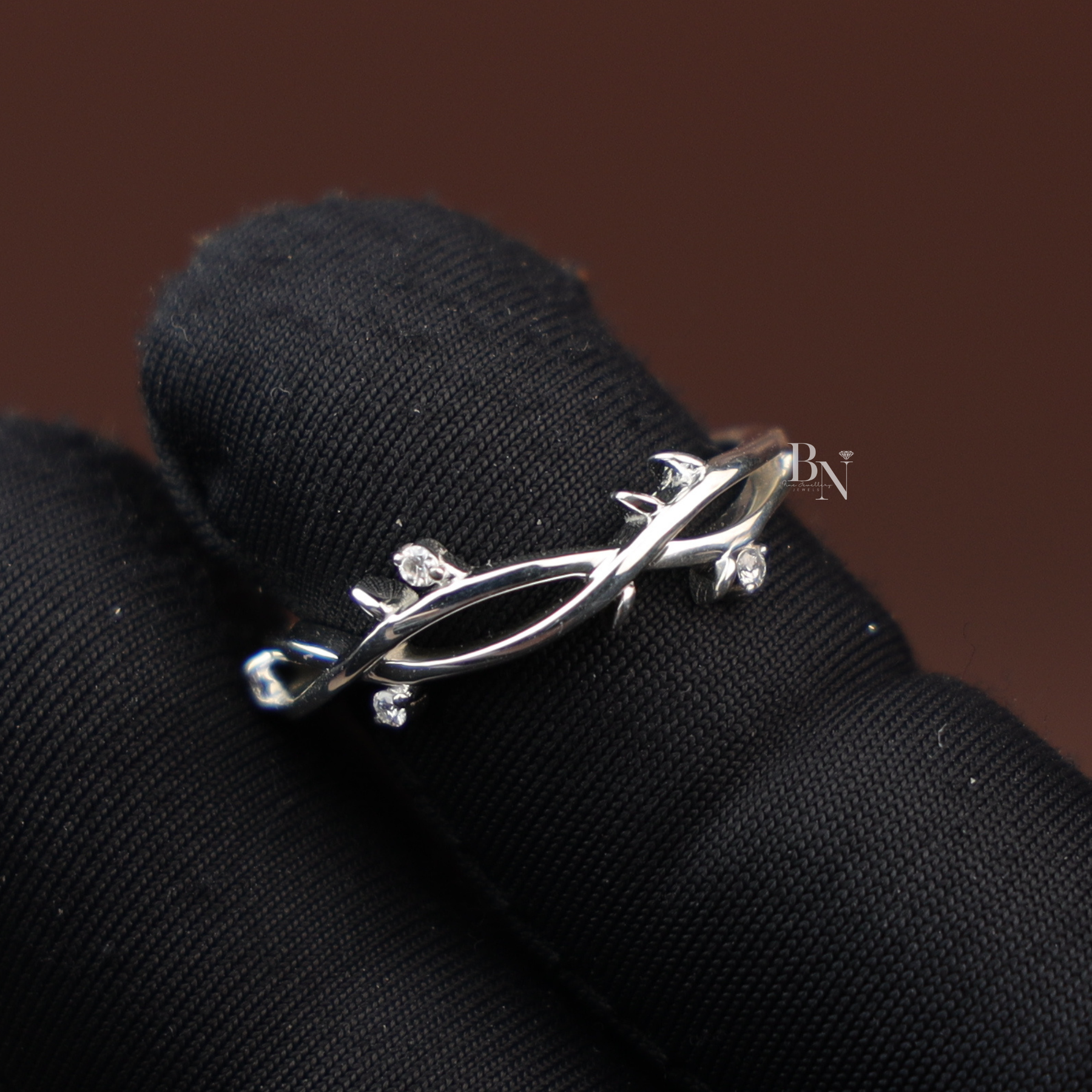 Nature Inspired Vine Engagement Ring | White Gold Twig Bridal Band | Round Brilliant Cut Lab Grown Diamond Leaf Promise Ring |