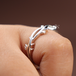Nature Inspired Vine Engagement Ring | White Gold Twig Bridal Band | Round Brilliant Cut Lab Grown Diamond Leaf Promise Ring |