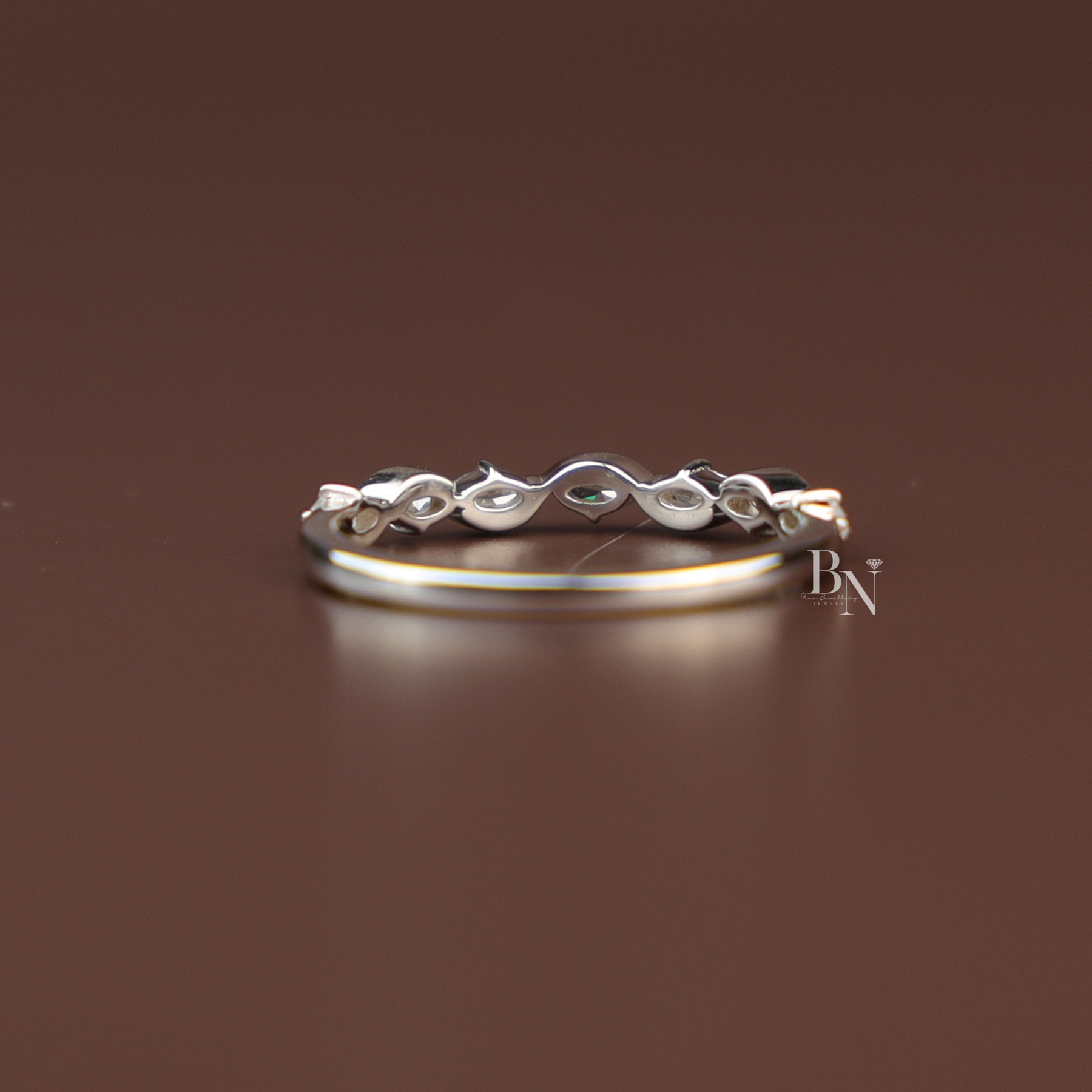 Marquise Lab Diamond Wave Band, Dainty Scalloped Wedding Ring, Curved Stacking Band