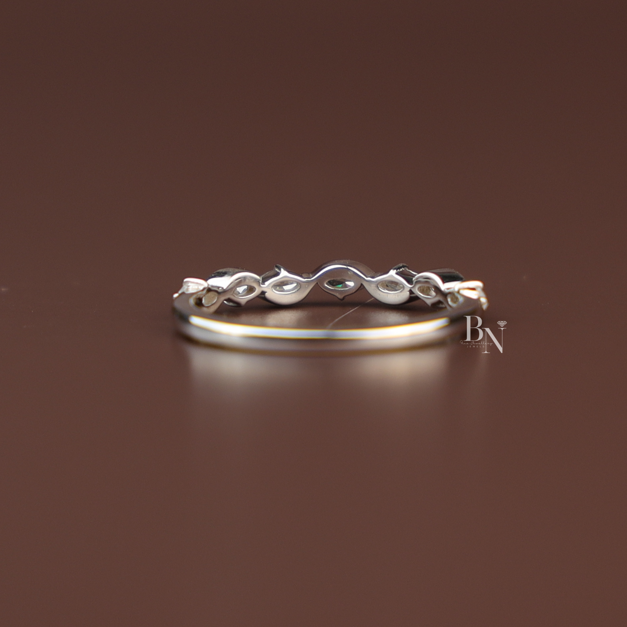Marquise Lab Diamond Wave Band, Dainty Scalloped Wedding Ring, Curved Stacking Band
