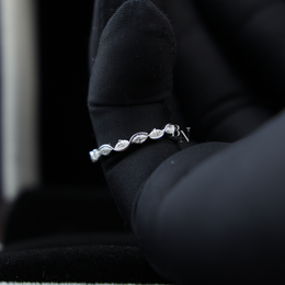 Marquise Lab Diamond Wave Band, Dainty Scalloped Wedding Ring, Curved Stacking Band