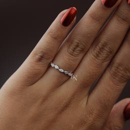 Marquise Lab Diamond Wave Band, Dainty Scalloped Wedding Ring, Curved Stacking Band
