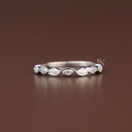 Marquise Lab Diamond Wave Band, Dainty Scalloped Wedding Ring, Curved Stacking Band