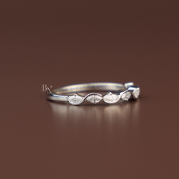 Marquise Lab Diamond Wave Band, Dainty Scalloped Wedding Ring, Curved Stacking Band