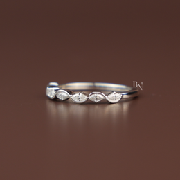 Marquise Lab Diamond Wave Band, Dainty Scalloped Wedding Ring, Curved Stacking Band
