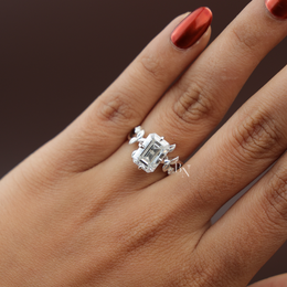 3ct Emerald Cut Lab Diamond Ring, Nature Inspired Vine Engagement Ring, Hidden Halo Botanical Gold Ring