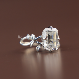 3ct Emerald Cut Lab Diamond Ring, Nature Inspired Vine Engagement Ring, Hidden Halo Botanical Gold Ring