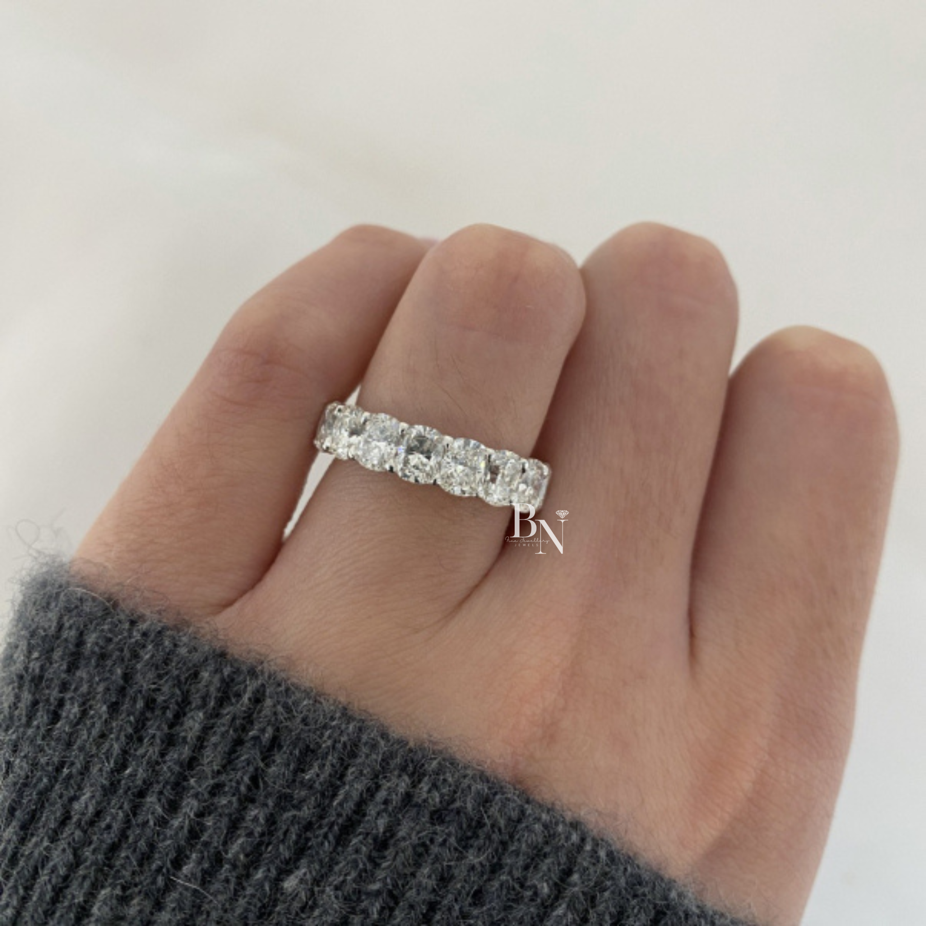 Elongated Cushion Lab Diamond Band, 5.30ct Full Eternity Ring, Shared Prong Wedding Band