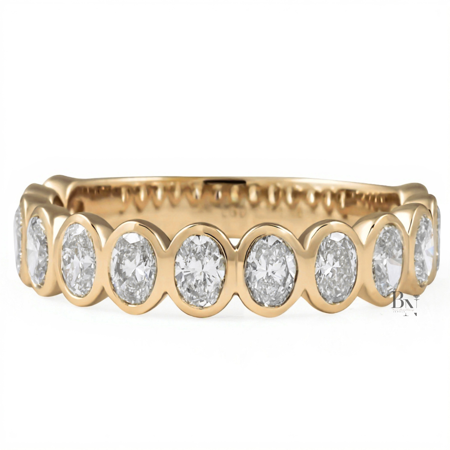 Oval Lab Diamond Bezel Band, 1.16ct Three Quarter Eternity Ring, Gold Bridal Stacking Ring