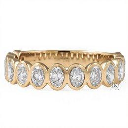Oval Lab Diamond Bezel Band, 1.16ct Three Quarter Eternity Ring, Gold Bridal Stacking Ring