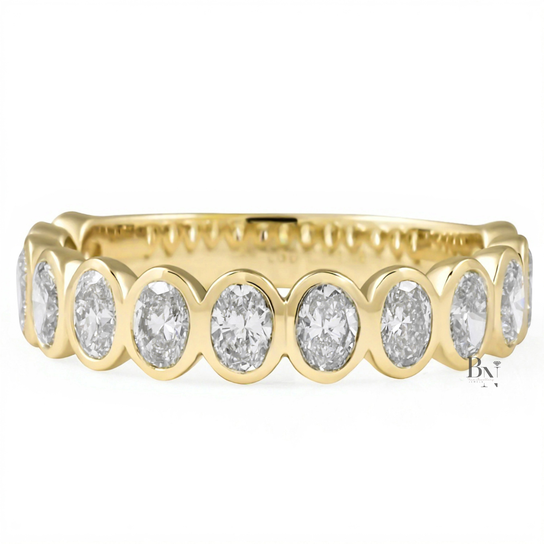 Oval Lab Diamond Bezel Band, 1.16ct Three Quarter Eternity Ring, Gold Bridal Stacking Ring