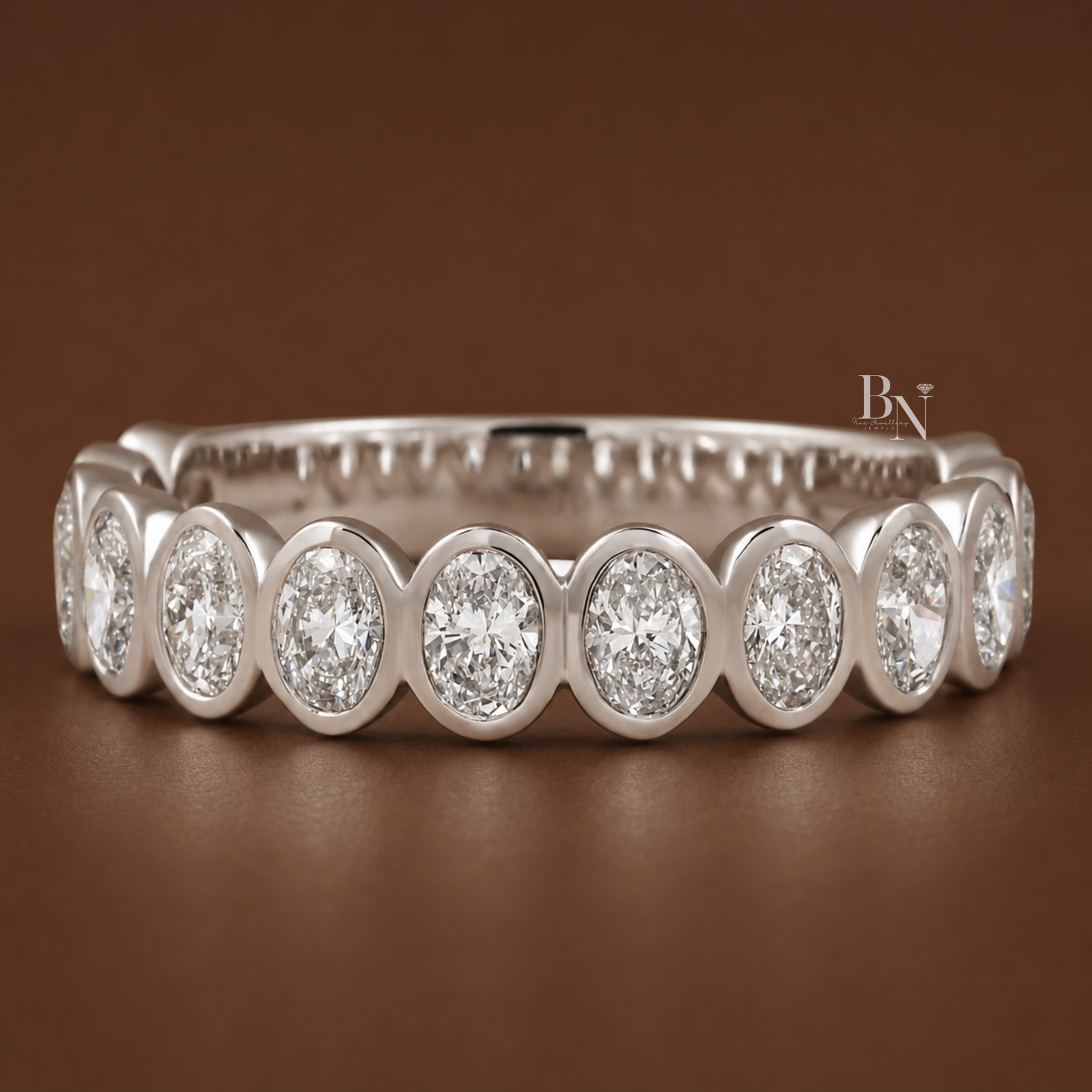Oval Lab Diamond Bezel Band, 1.16ct Three Quarter Eternity Ring, Gold Bridal Stacking Ring