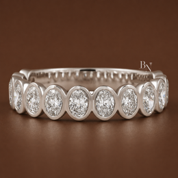 Oval Lab Diamond Bezel Band, 1.16ct Three Quarter Eternity Ring, Gold Bridal Stacking Ring