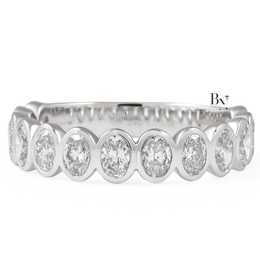 Oval Lab Diamond Bezel Band, 1.16ct Three Quarter Eternity Ring, Gold Bridal Stacking Ring
