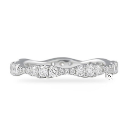 Round Lab Diamond Wavy Band, 0.55ct Pave Eternity Ring, 14K White Gold Stacking Ring