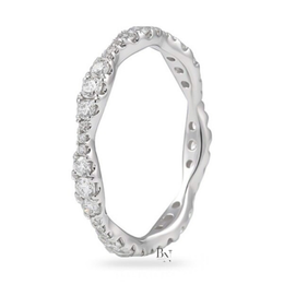 Round Lab Diamond Wavy Band, 0.55ct Pave Eternity Ring, 14K White Gold Stacking Ring