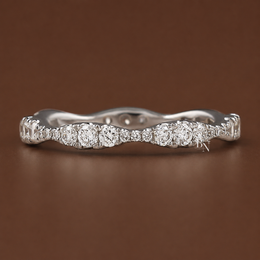 Round Lab Diamond Wavy Band, 0.55ct Pave Eternity Ring, 14K White Gold Stacking Ring
