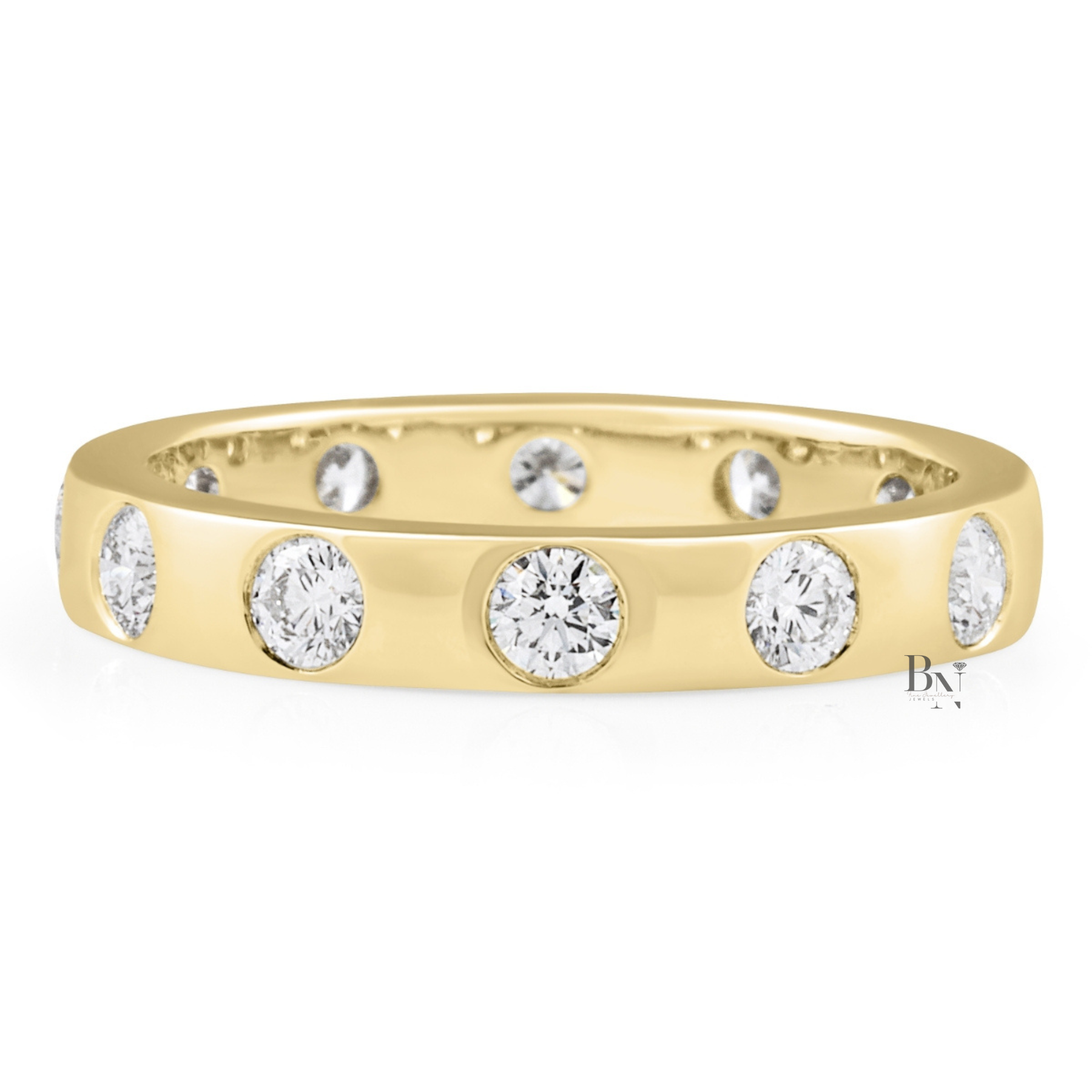 Round Lab Diamond Flush Set Band, 0.75ct Full Eternity Wedding Ring, 14K Gold Bridal Stacking Ring
