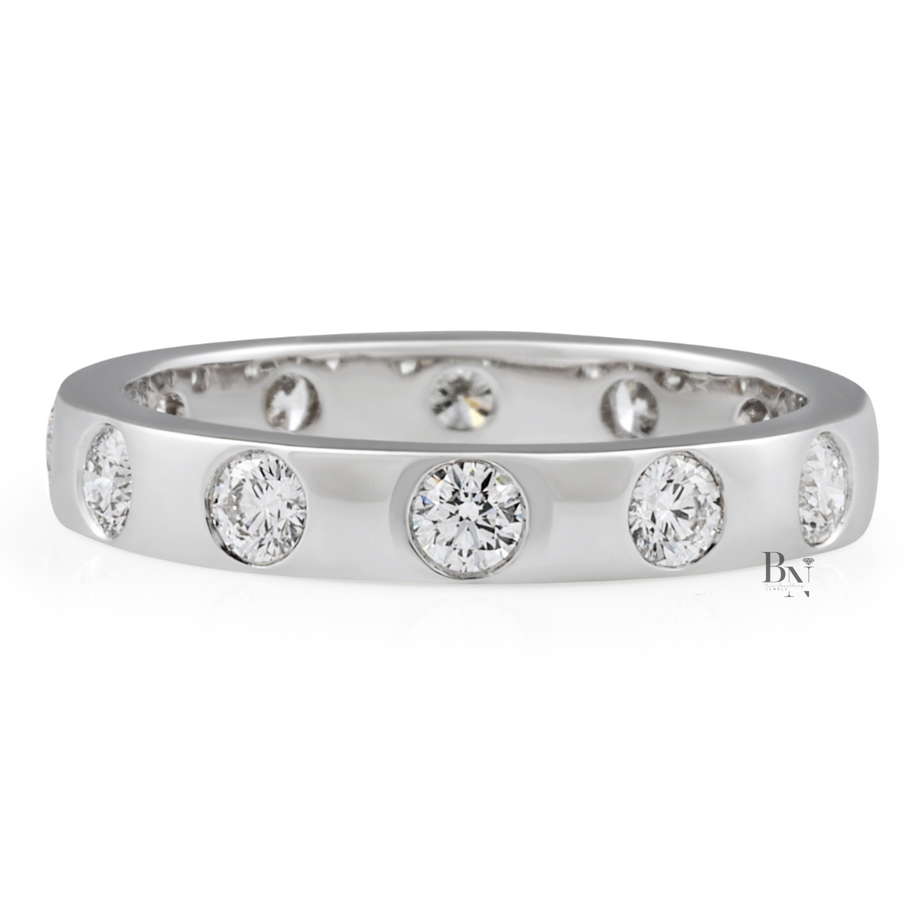 Round Lab Diamond Flush Set Band, 0.75ct Full Eternity Wedding Ring, 14K Gold Bridal Stacking Ring