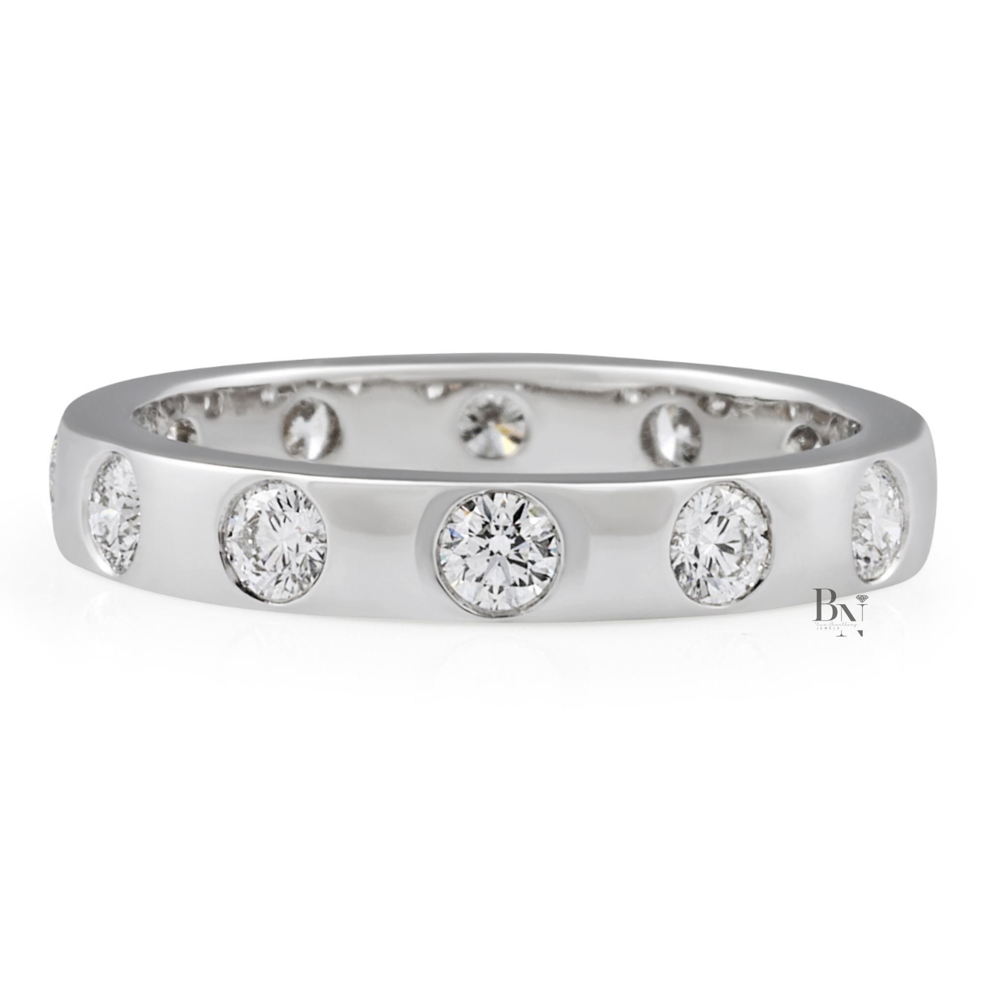 Round Lab Diamond Flush Set Band, 0.75ct Full Eternity Wedding Ring, 14K Gold Bridal Stacking Ring