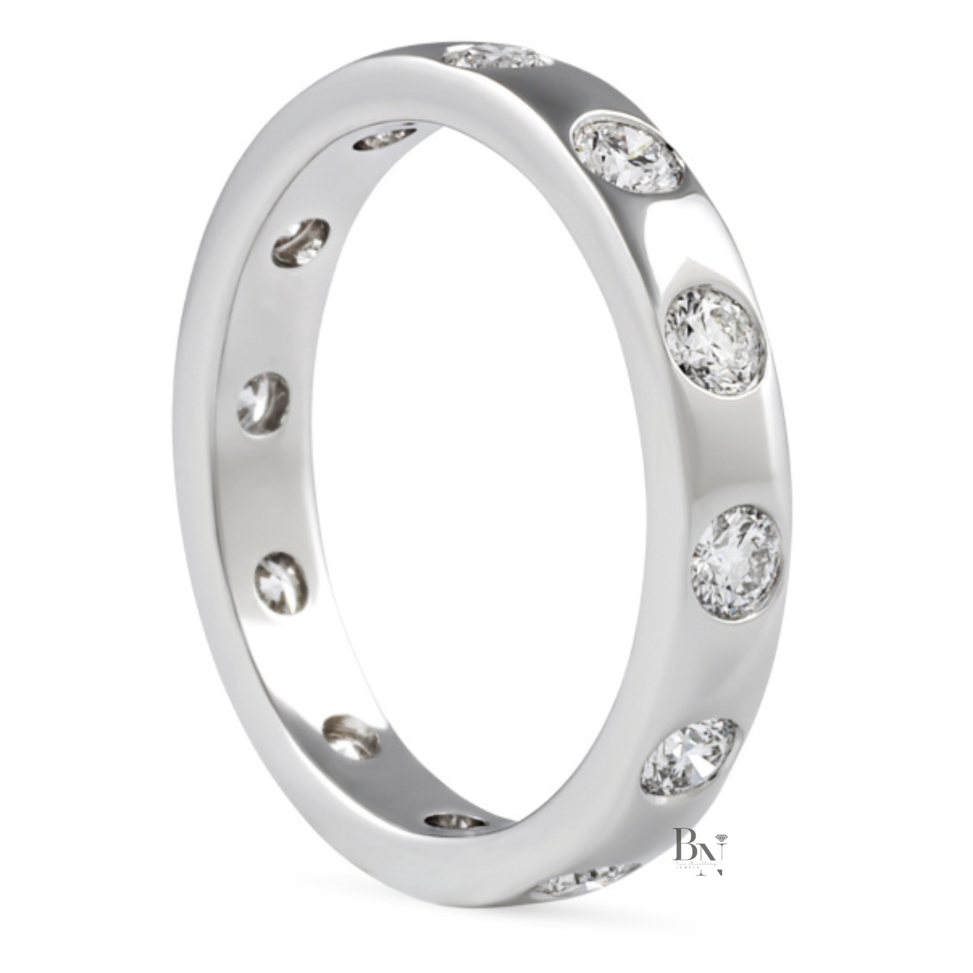 Round Lab Diamond Flush Set Band, 0.75ct Full Eternity Wedding Ring, 14K Gold Bridal Stacking Ring